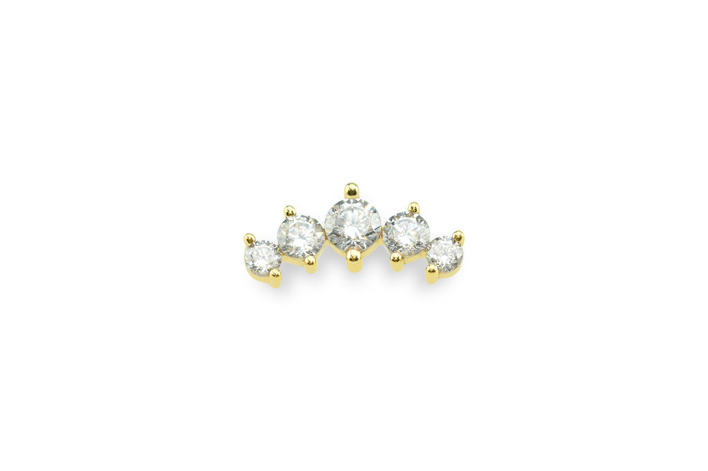 14K Yellow Gold White Crystal Five Prong Cluster