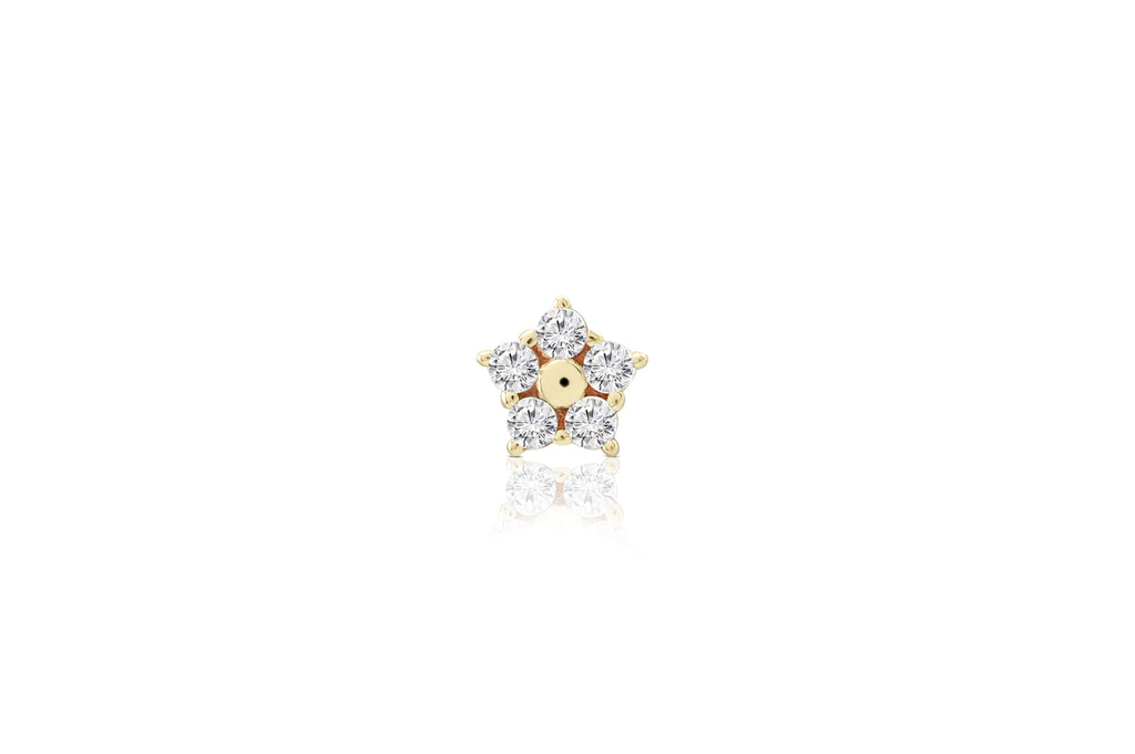 14K Yellow Gold White Crystal Starry Flower