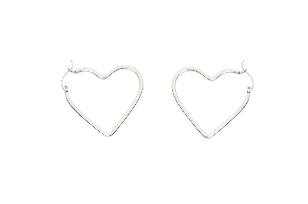 Heart Silver Surgical Steel Hoops