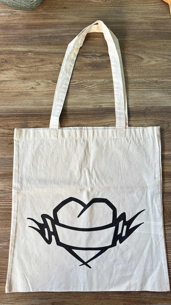 Tote bag with a black design on a canvas material