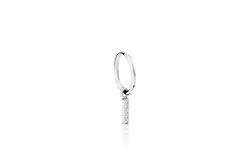White Crystal Row Charm Titanium with Clicker Ring