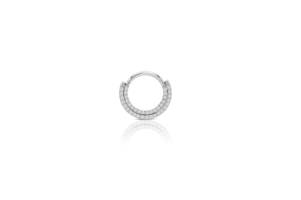 White Crystal Double Row Titanium Clicker Ring