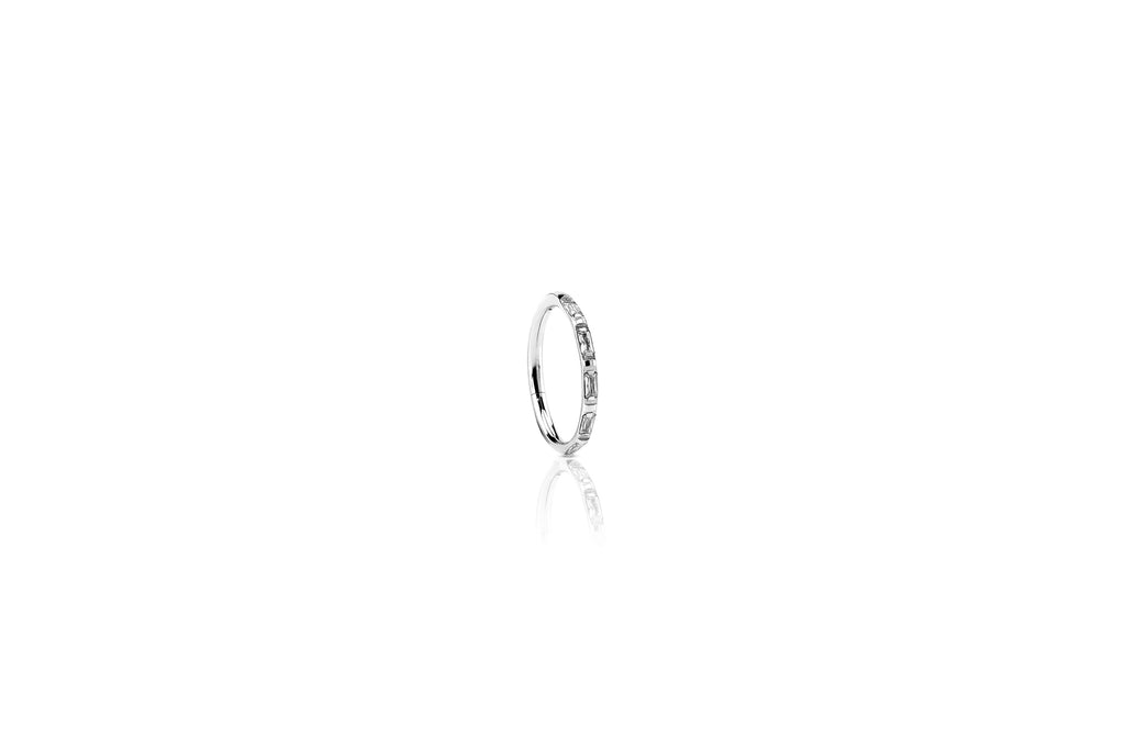 White Crystal Rectangle Side Titanium Clicker Ring