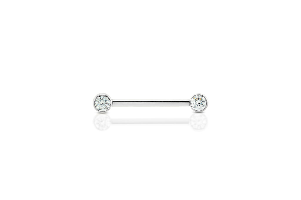 White Crystal Flat Titanium Nipple Barbell