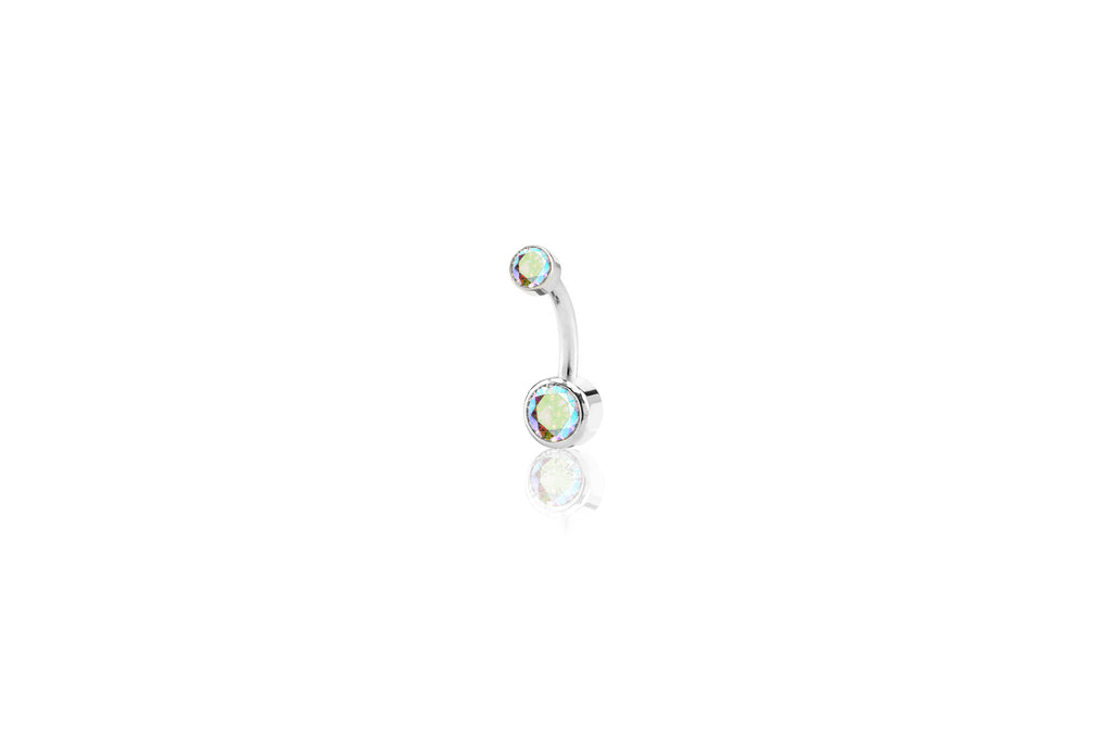 Aurora Borealis Crystal Flat Titanium Navel Barbell