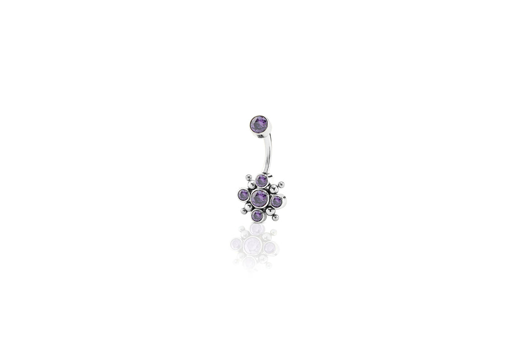 Amethyst Dahlia Titanium Navel Cluster Barbell