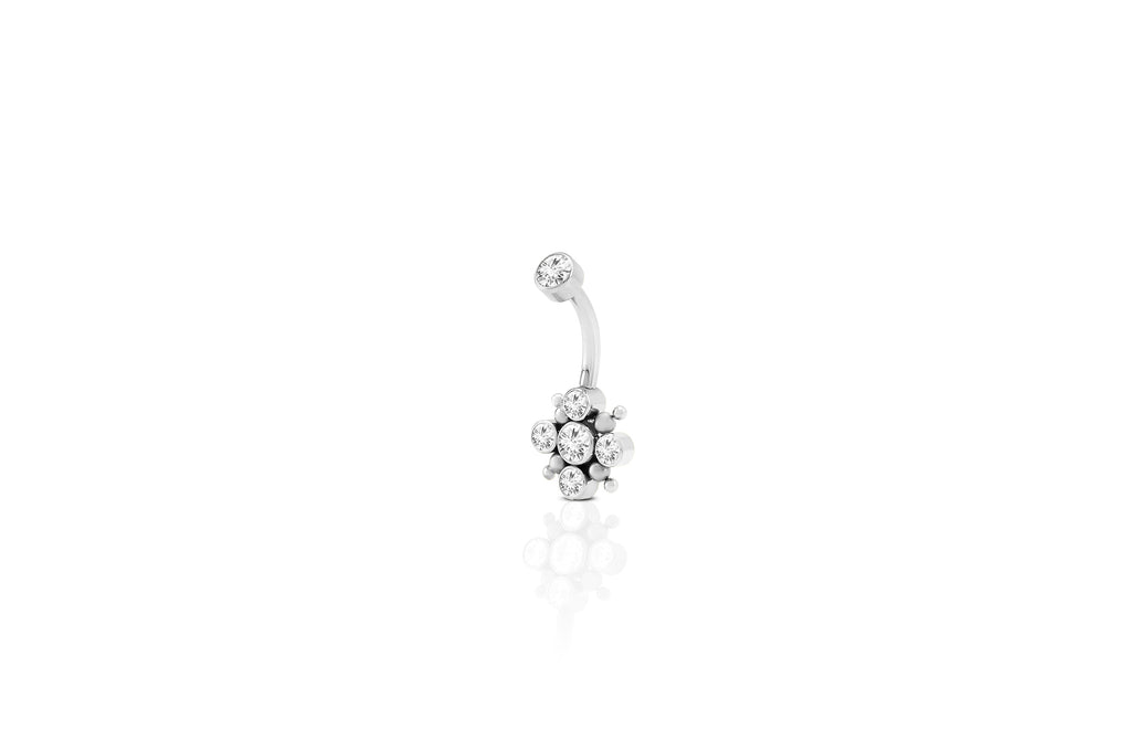 White Crystal Dahlia Titanium Navel Cluster Barbell