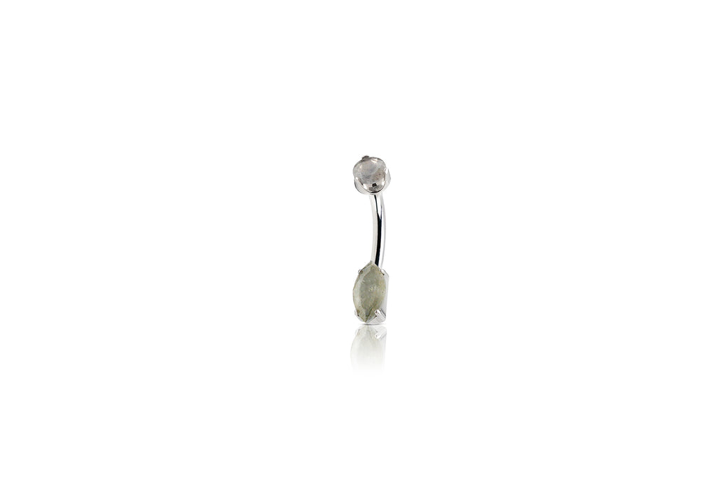 Moss Agate Stone Oval Titanium Navel Barbell