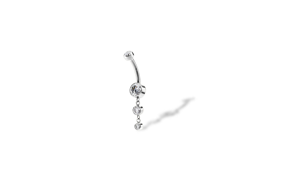White Crystal Double Round Charm Titanium Navel Dagle