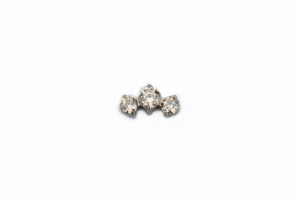 Champagne Crystal Three Point Prong Titanium Stud