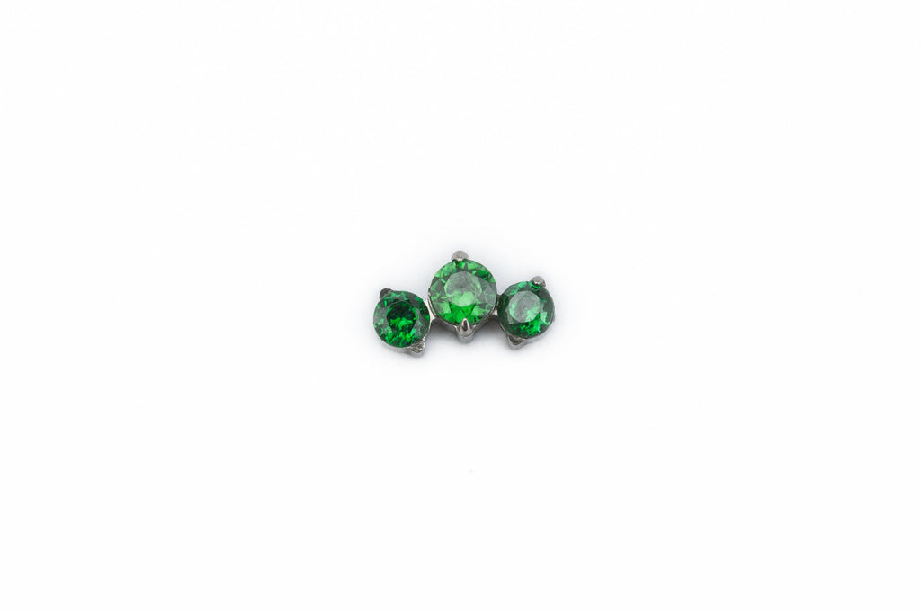 Emerald Crystal Three Point Prong Titanium Stud