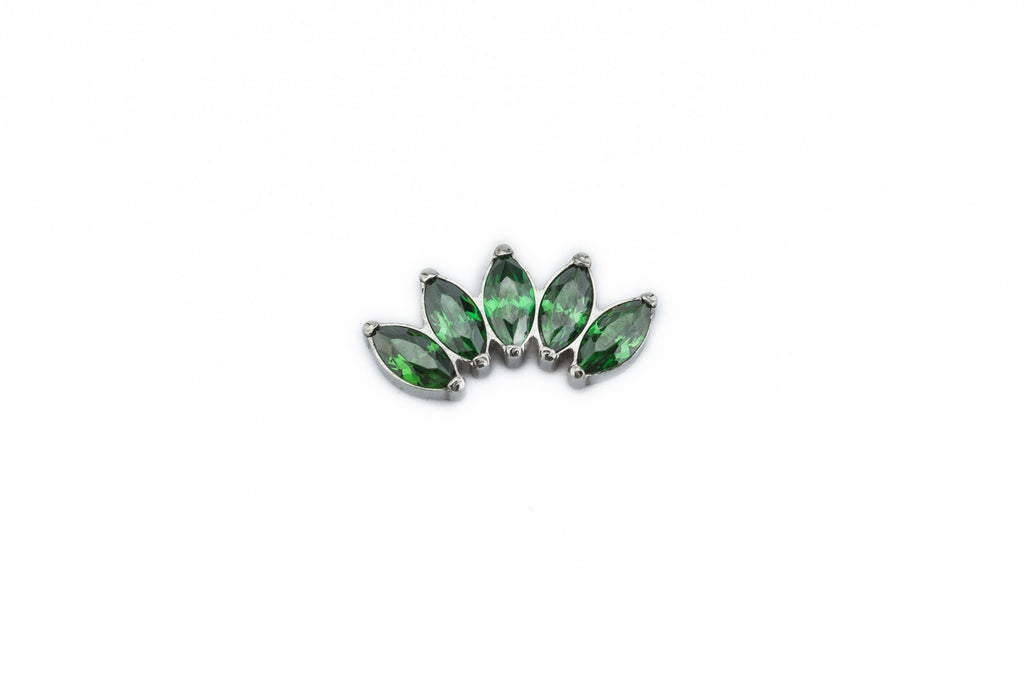 Emerald Crystal Flourished Lotus Titanium Stud