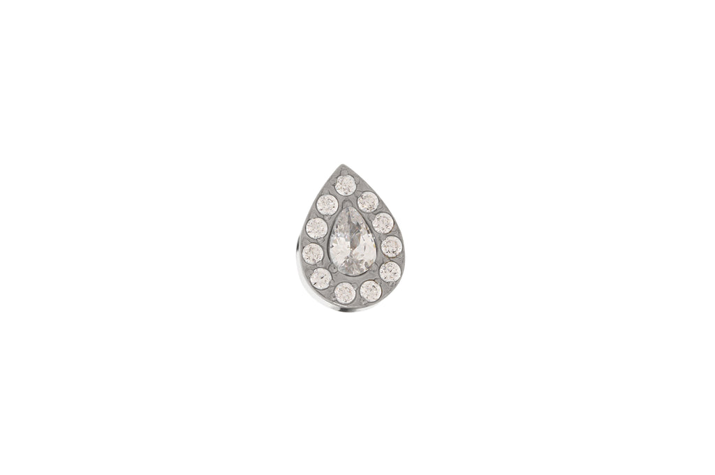 White Crystal Luxurious Teardrop Titanium Stud