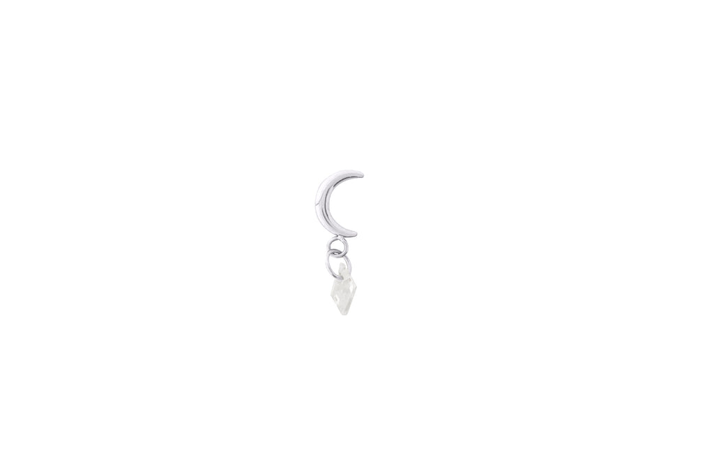 Moon Charm White Crystal Titanium Stud