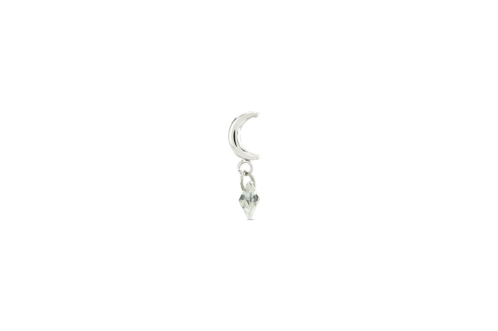 Moon Charm White Crystal Titanium Stud