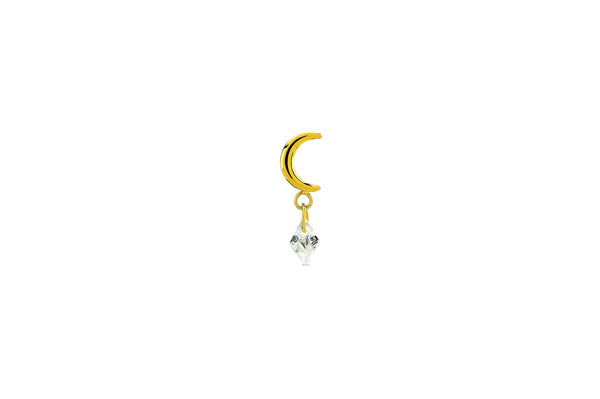 Moon Charm White Crystal Titanium Stud