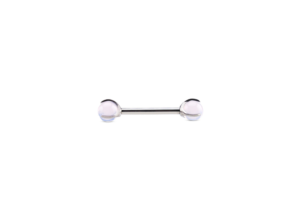 Rose Quartz Prong Titanium Nipple Barbell