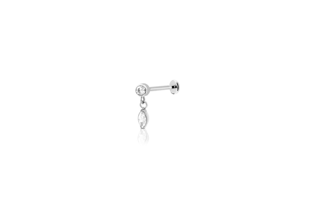 White Crystal Teardrop Charm Titanium Stud
