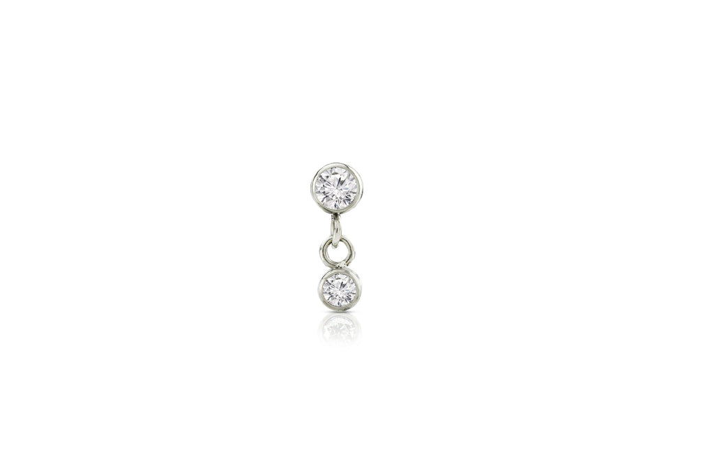 White Crystal Round Charm Titanium Stud