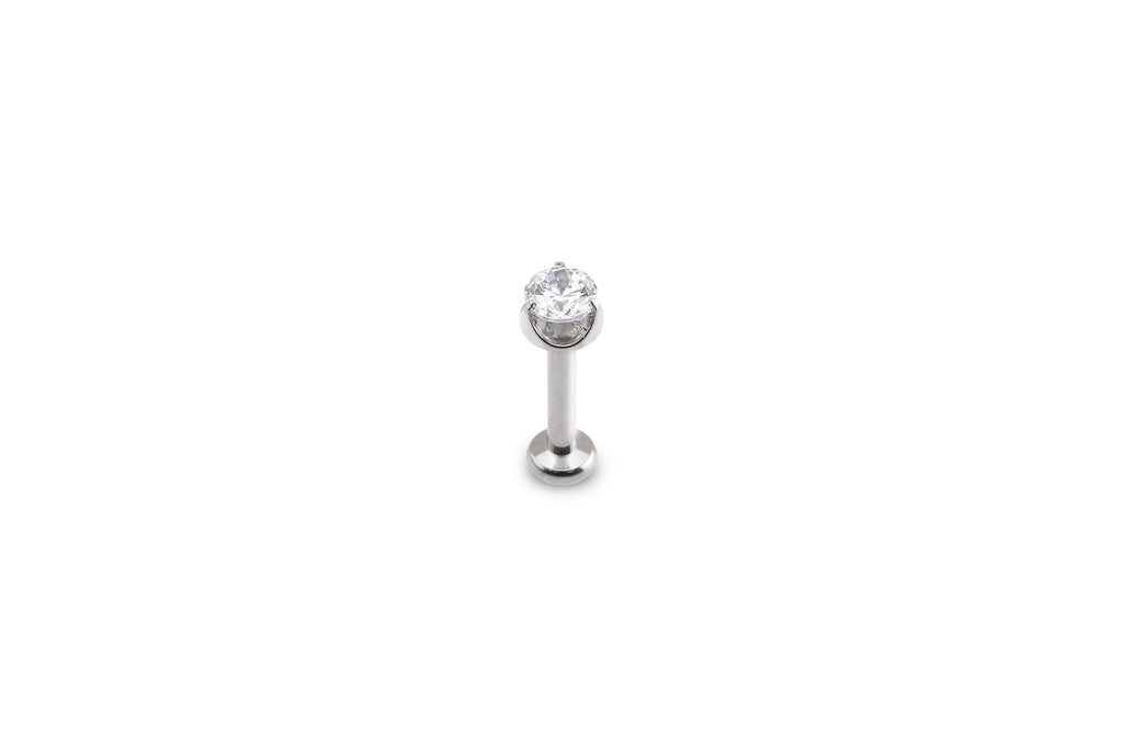 White Crystal Round Prong Titanium Stud