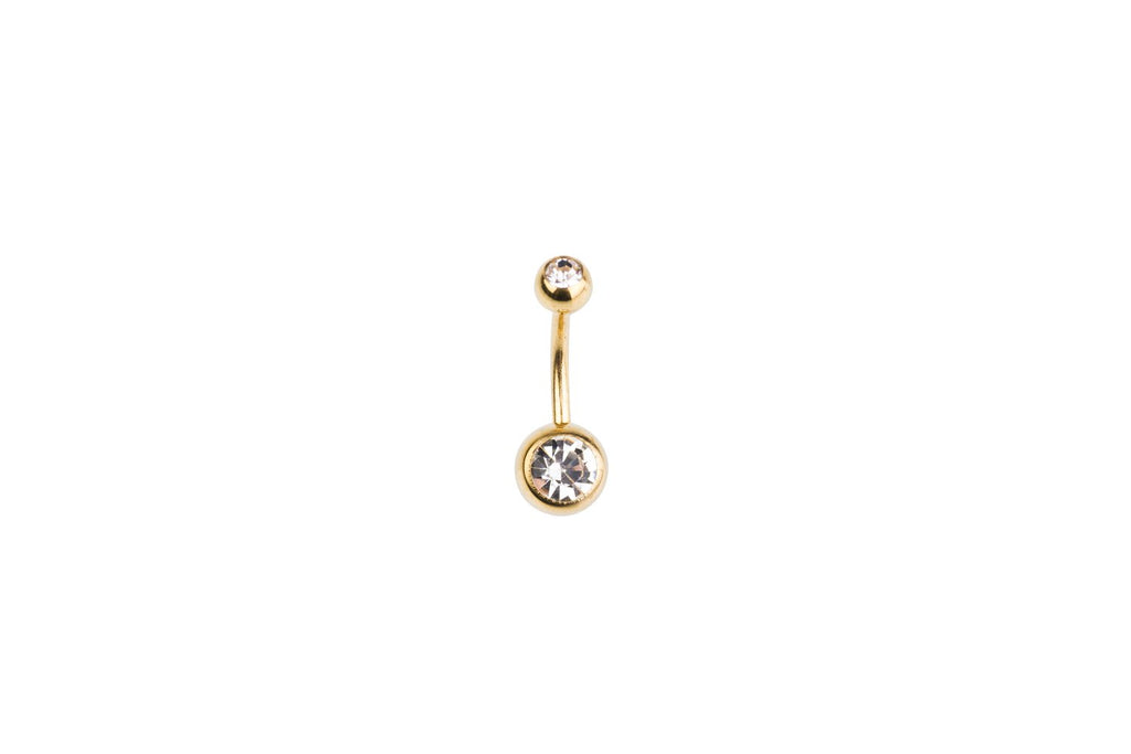 White Crystal Gold Surgical Steel Navel Barbell