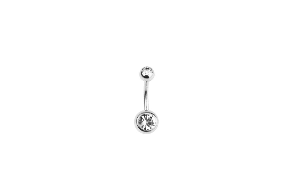 Double White Crystal Surgical Steel Navel Barbell