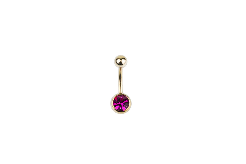 Fuchsia Crystal Yellow Gold Surgical Steel Navel Barbell