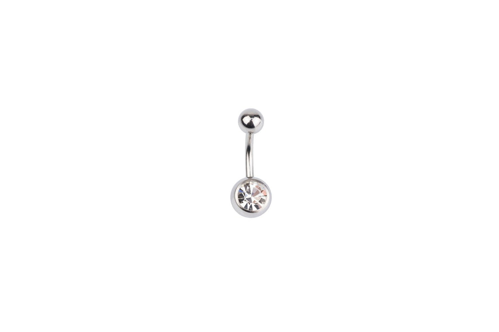 White Crystal Surgical Steel Navel Barbell