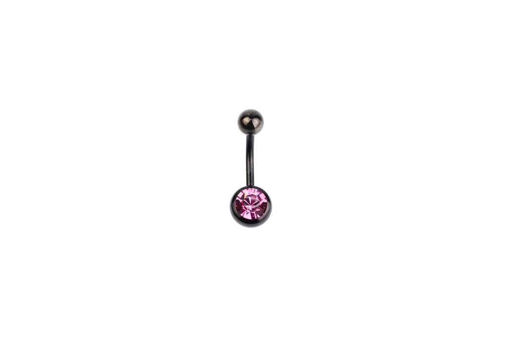 Pink Crystal Black Surgical Steel Navel Barbell