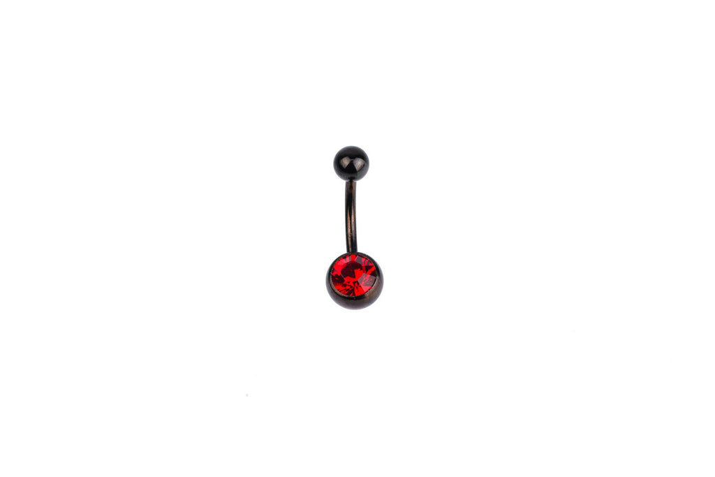 Red Crystal Black Surgical Steel Navel Barbell
