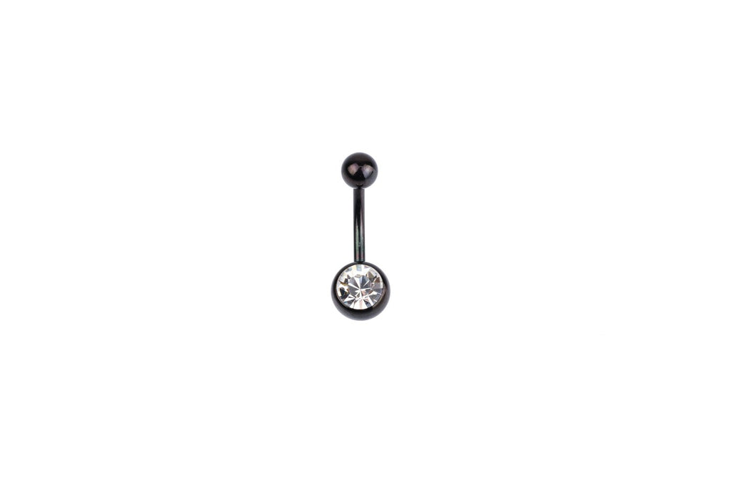 White Crystal Black Surgical Steel Navel Barbell