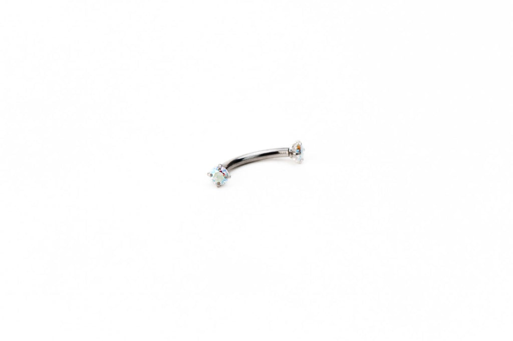 Aurora Borealis Crystal Prong Surgical Steel Curved Barbell