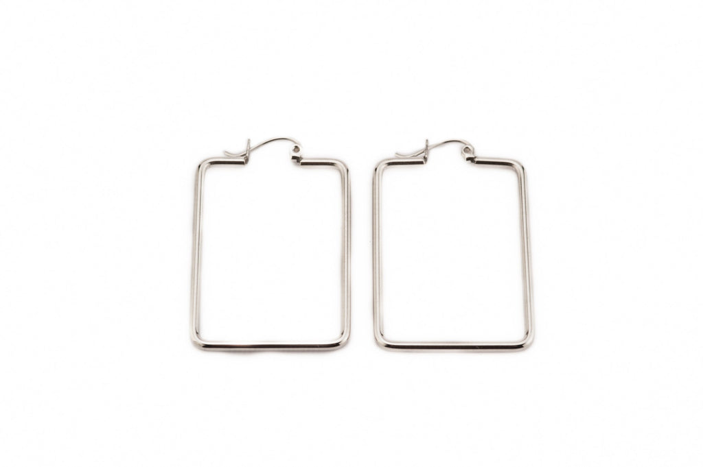 Rectangle Silver Surgical Steel Hoops