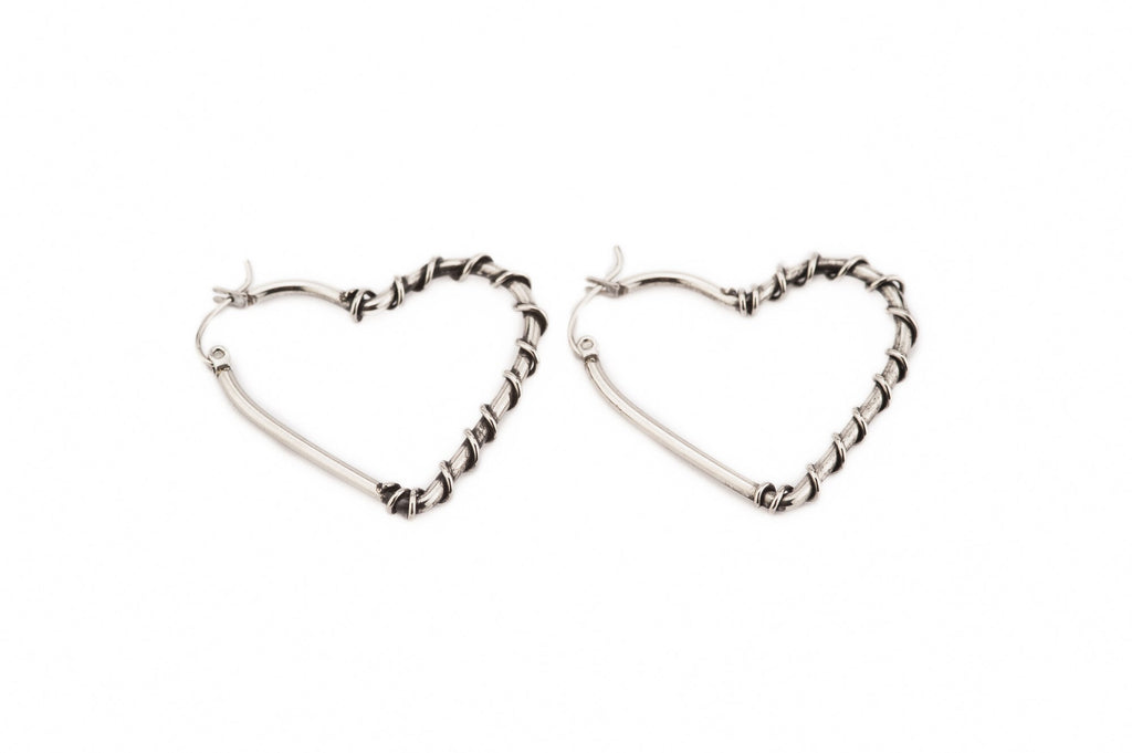 Wired Heart Silver Surgical Steel Hoops
