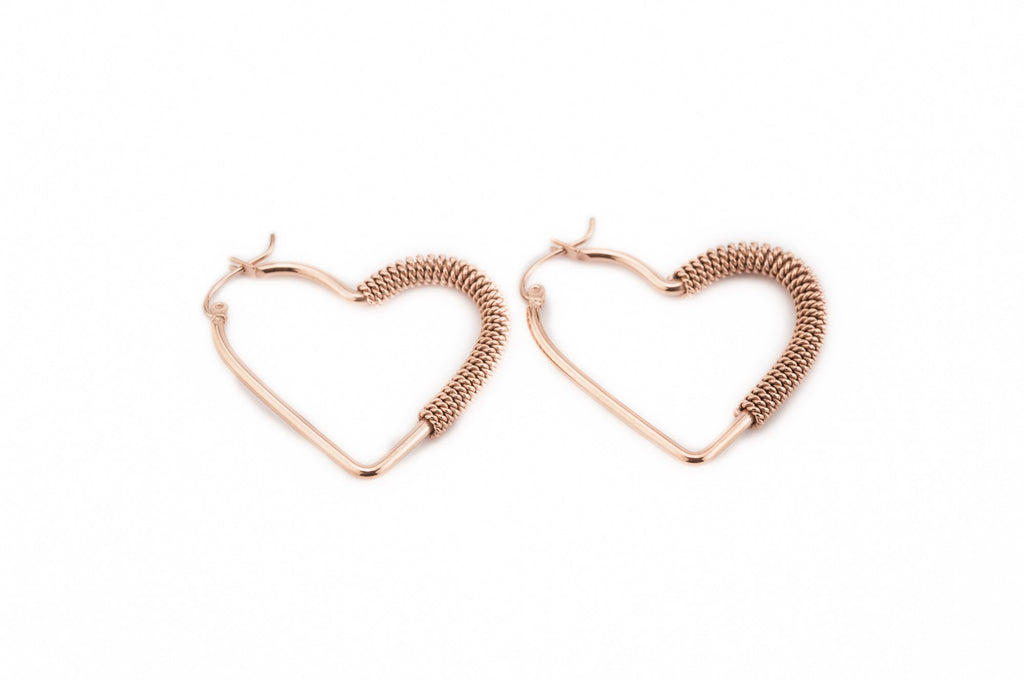 Knitted Heart Rosegold Surgical Steel Hoops