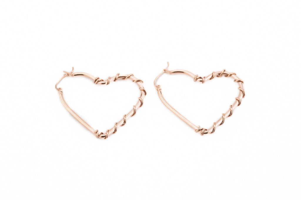 Wired Heart Rosegold Surgical Steel Hoops
