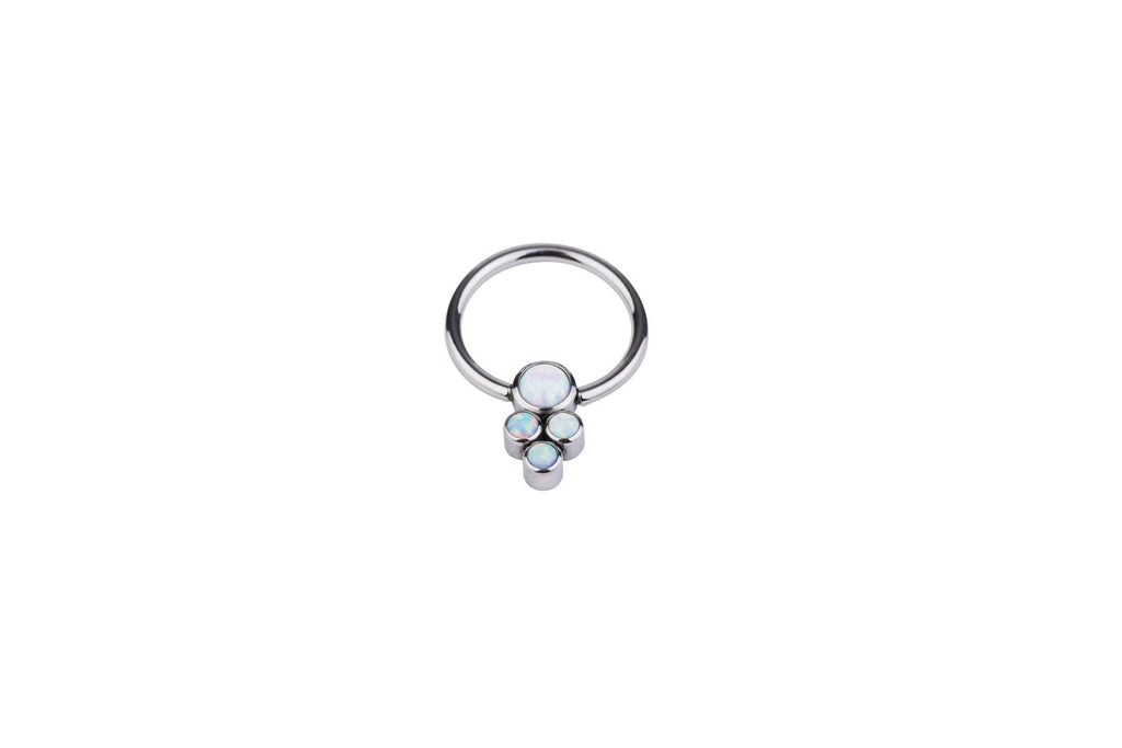 White Opal Beads Titanium Ring