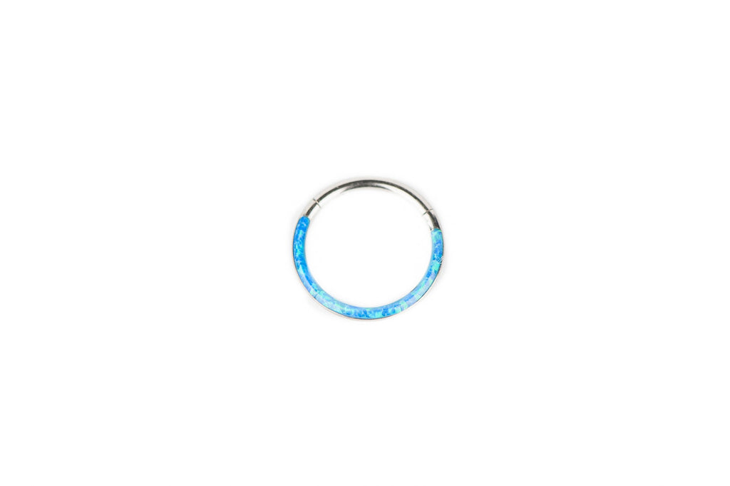 Blue Opal Row Titanium Clicker Ring