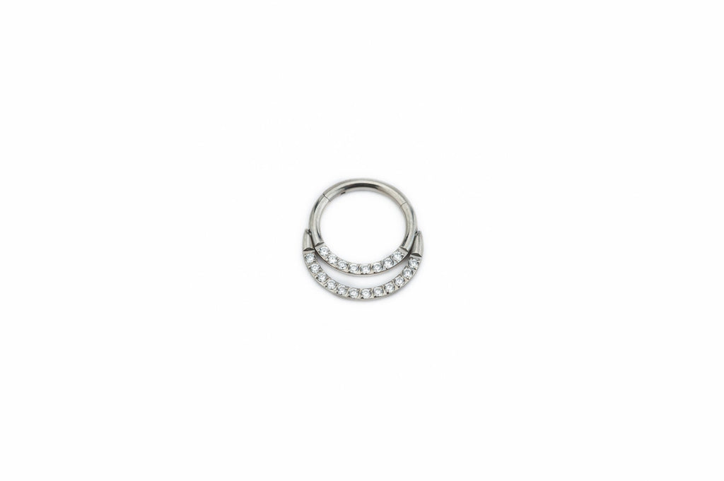 White Crystal Double Titanium Clicker Ring