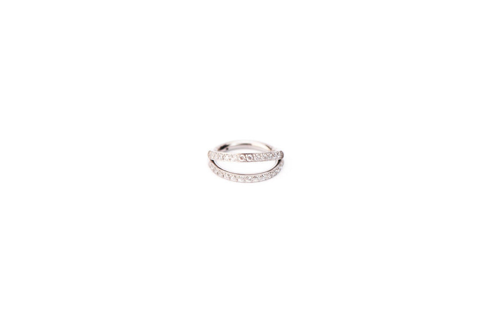 White Crystal Double Glaze Titanium Clicker Ring