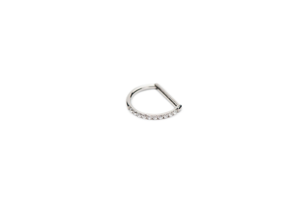 White Crystal D Shaped Titanium Clicker Ring
