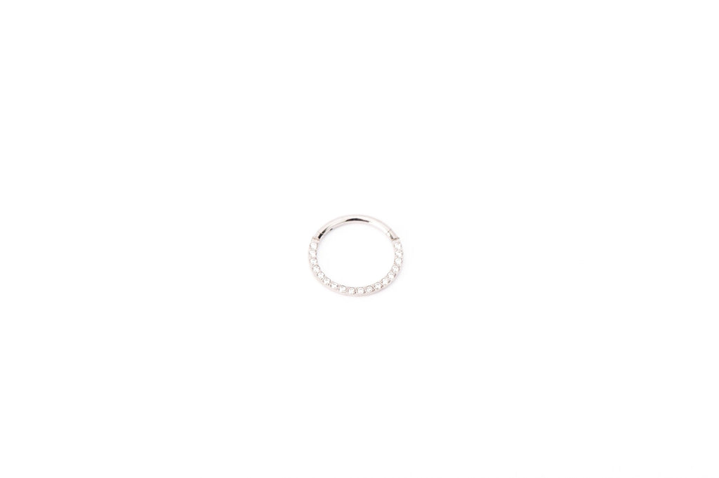 White Crystal Row Titanium Clicker Ring