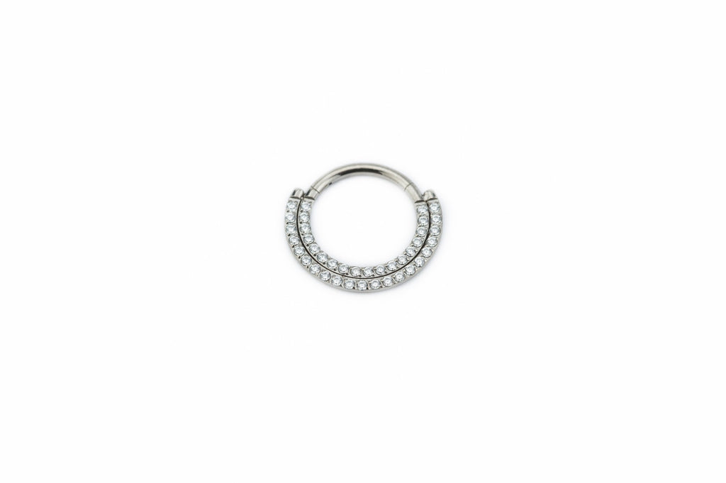 White Crystal Double Row Titanium Clicker Ring