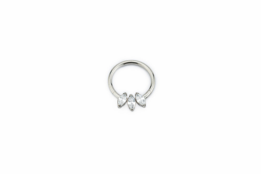 White Crystal Lotus Titanium Clicker Ring