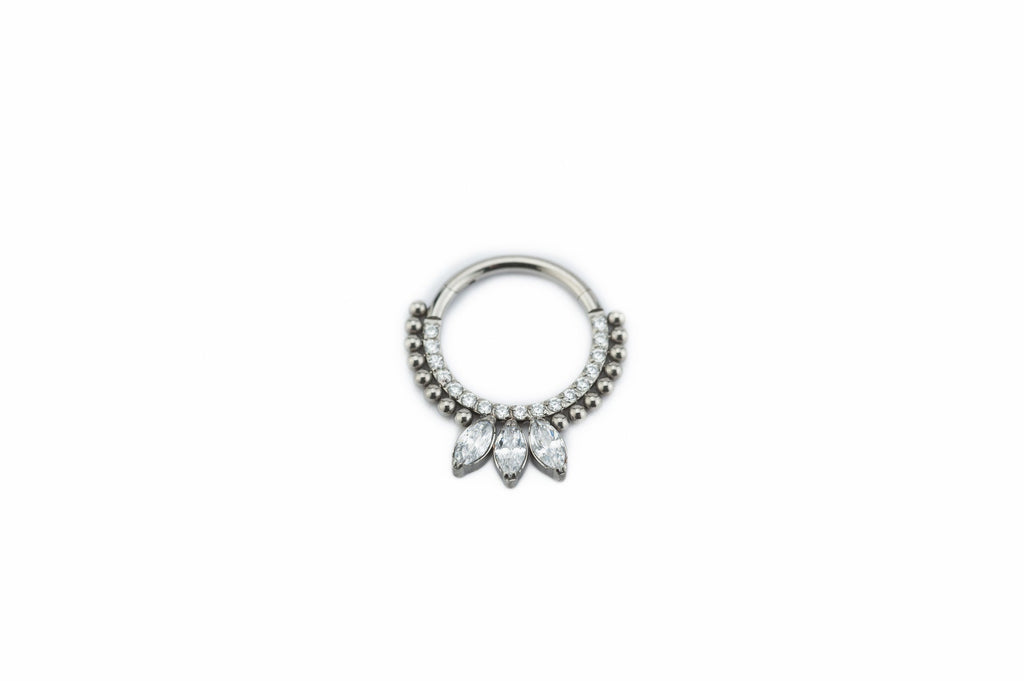 White Crystal Luxury Lotus Titanium Clicker Ring