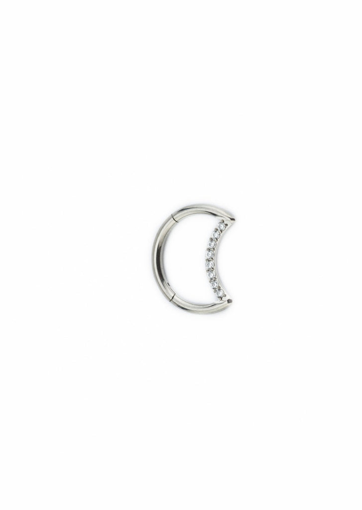 White Crystal Moon Titanium Clicker Ring