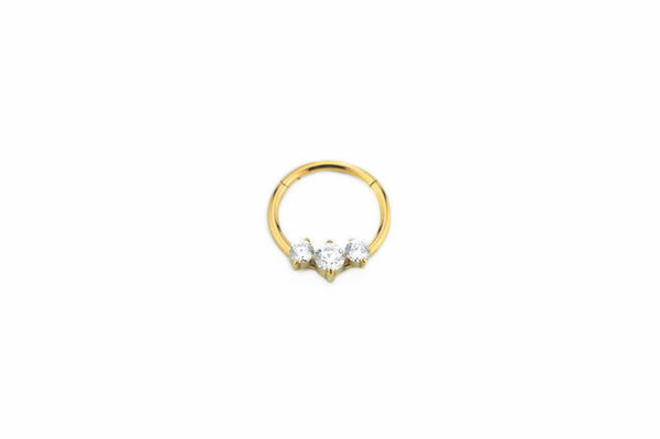 White Crystal Three Point Prong Titanium Clicker Ring