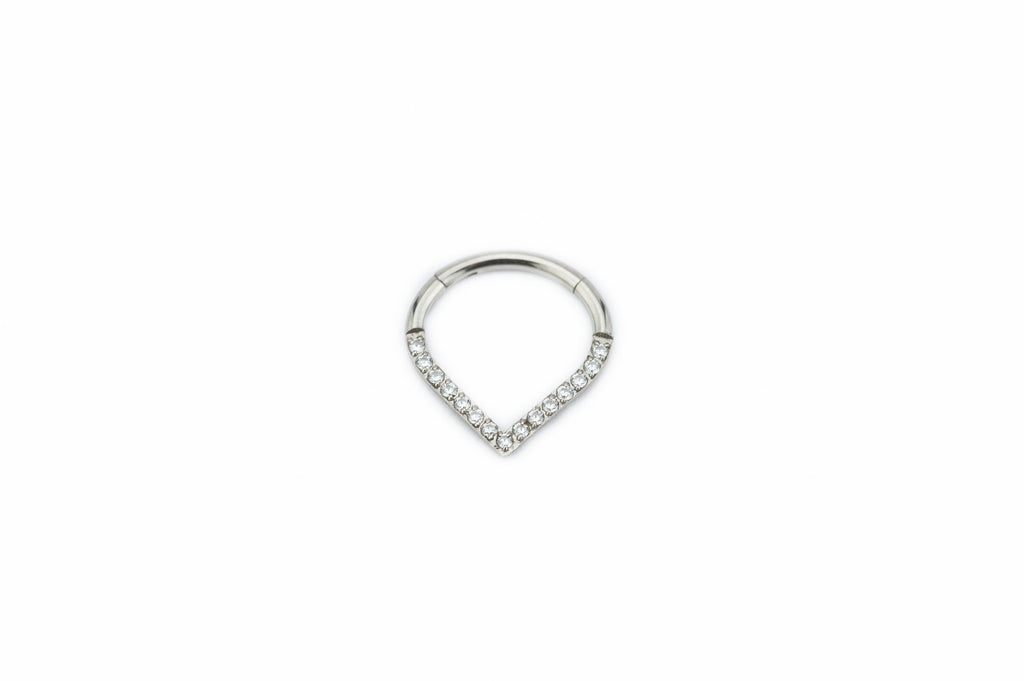 White Crystal Teardrop Titanium Clicker Ring