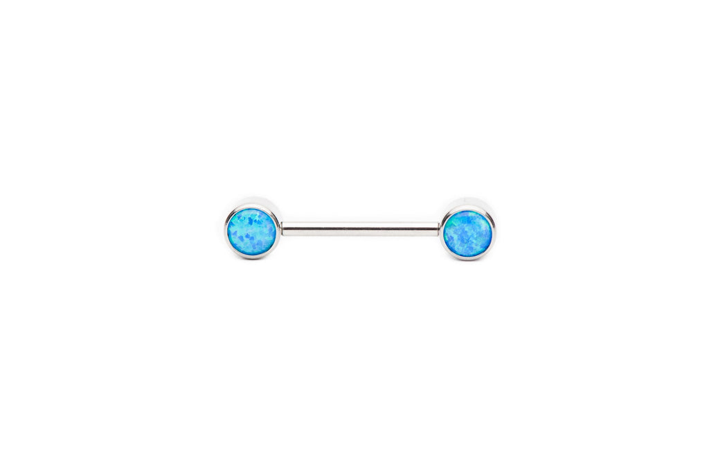 Blue Opal Flat Titanium Nipple Barbell