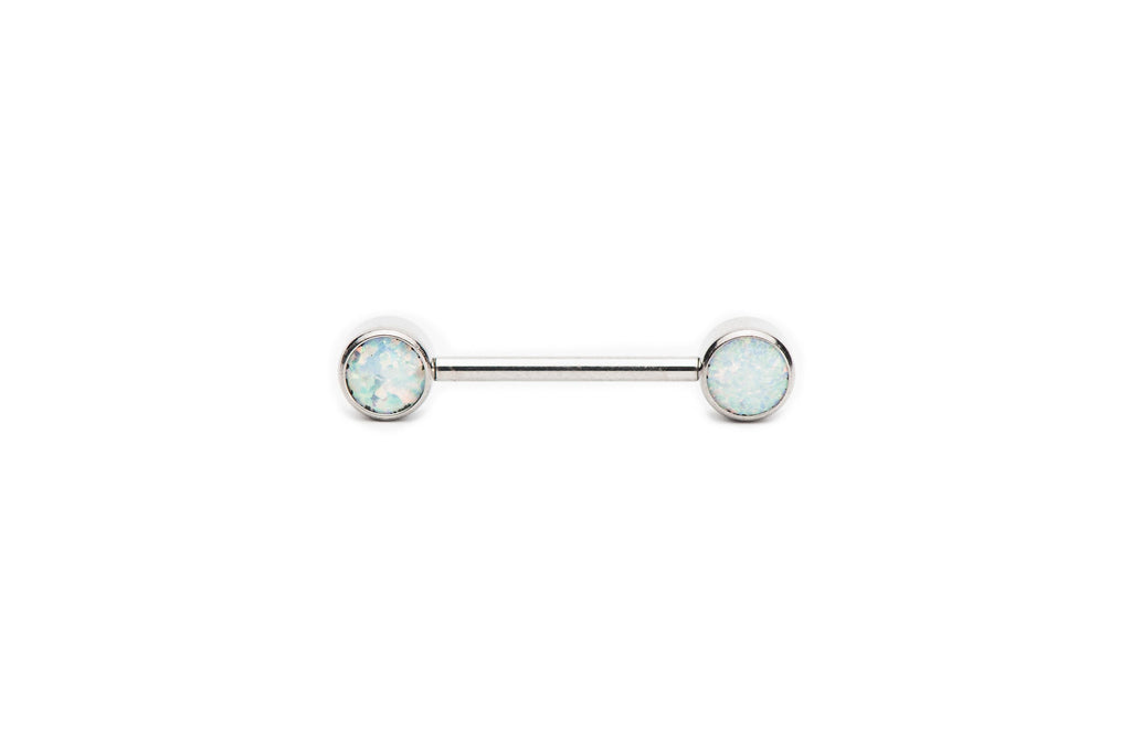White Opal Flat Titanium Nipple Barbell